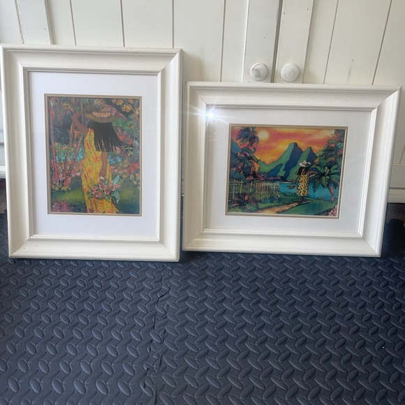 2 Wooden Framed Susan Patricia Hawaiian Art Prints Tropical...
